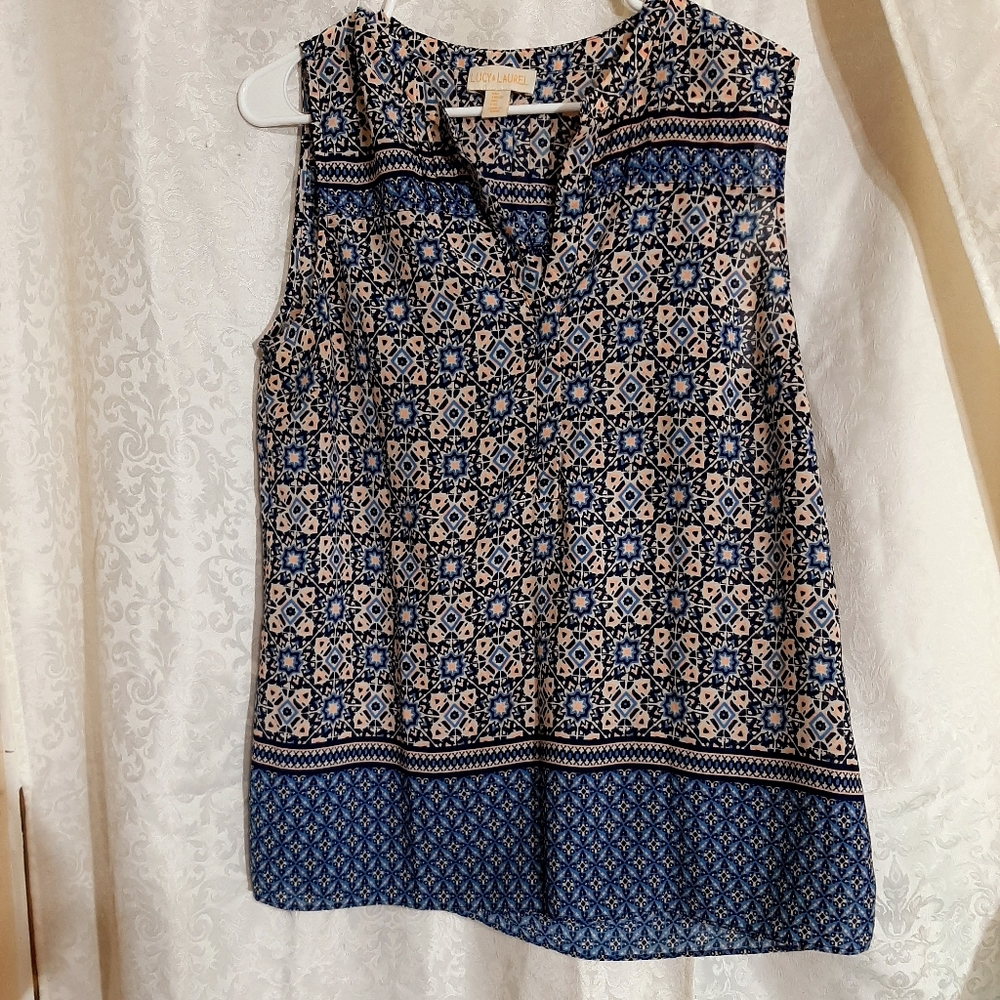 Lucy laurel cream and various blues tank top